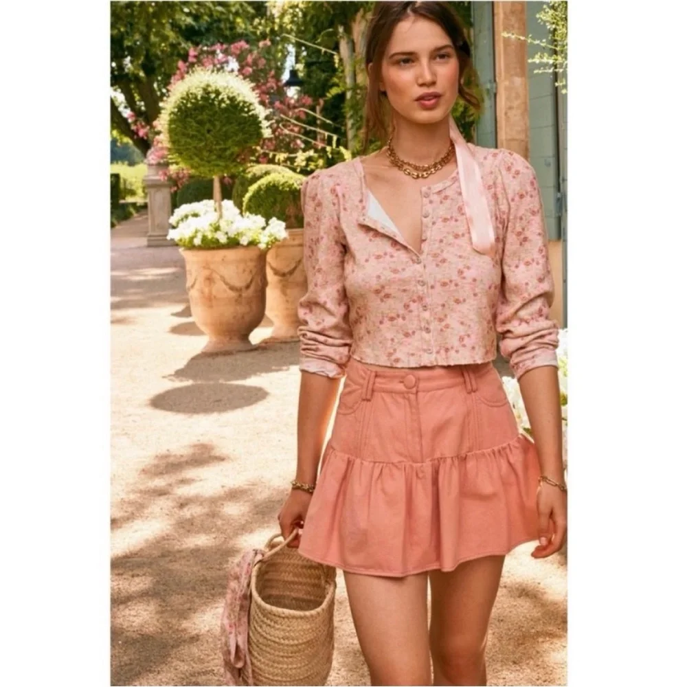 New LoveShackFancy Dock Mini Skirt Tuscany Pink Cotton 0 - Picture 5 of 12